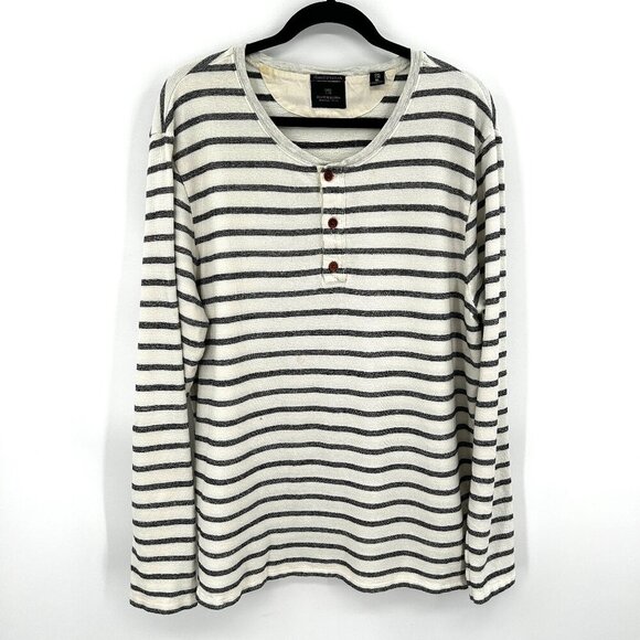 SCOTCH & SODA *Flawed* Men's Gray White Striped Long Sleeve Henley Shirt Size XL - Picture 1 of 9